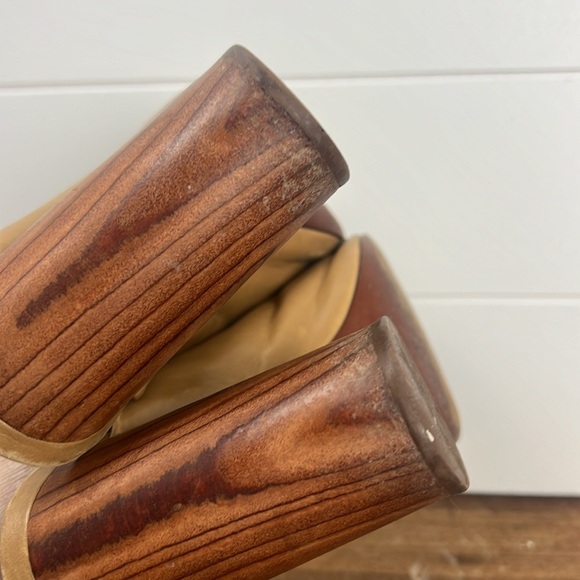 Tory Burch Raya peep toe mule heels wooden heel size 8.5 leather tan - Picture 12 of 12